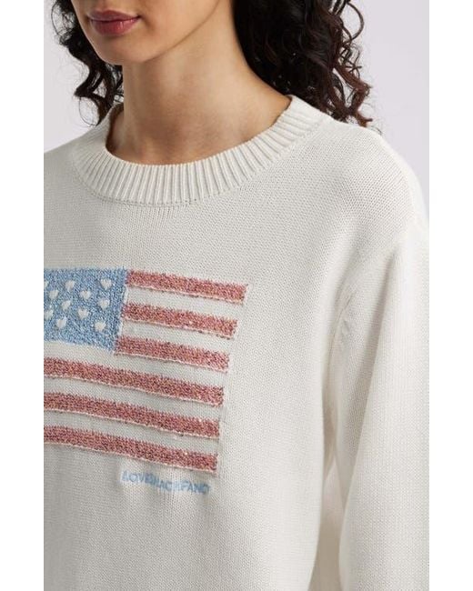 LoveShackFancy White Sequin Flag Cotton Sweater