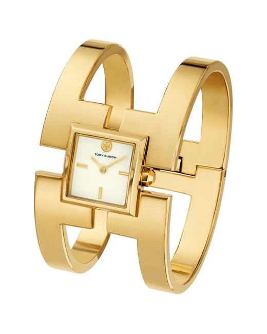 Tory Burch The Sawyer Bangle Watch in Metallic | Lyst