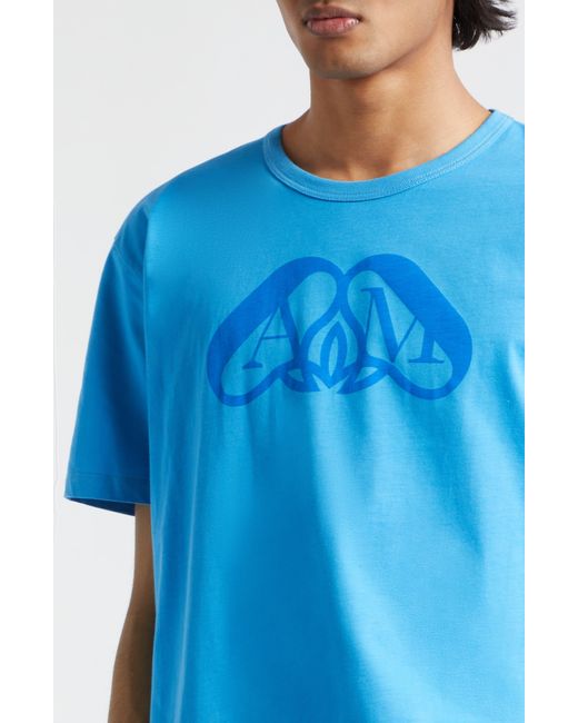Alexander McQueen Blue Seal Monogram Logo Graphic T-shirt for men