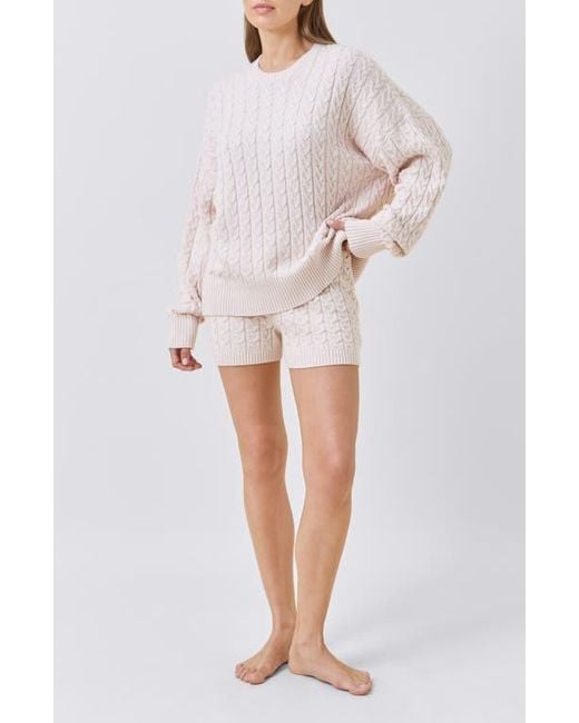 Papinelle White Cozy Cable Long Sleeve Pajama Top