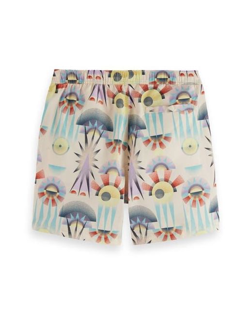 Scotch & Soda Blue Print Mid Length Swim Trunks for men