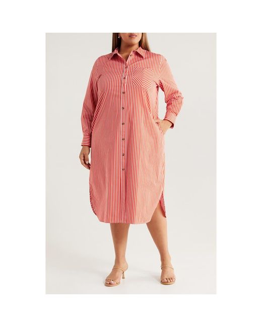 UNIVERSAL STANDARD Red Odeon Stretch Poplin Shirtdress