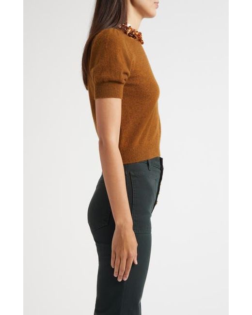 Ulla Johnson Black Crystal Collar Short Sleeve Cashmere Sweater