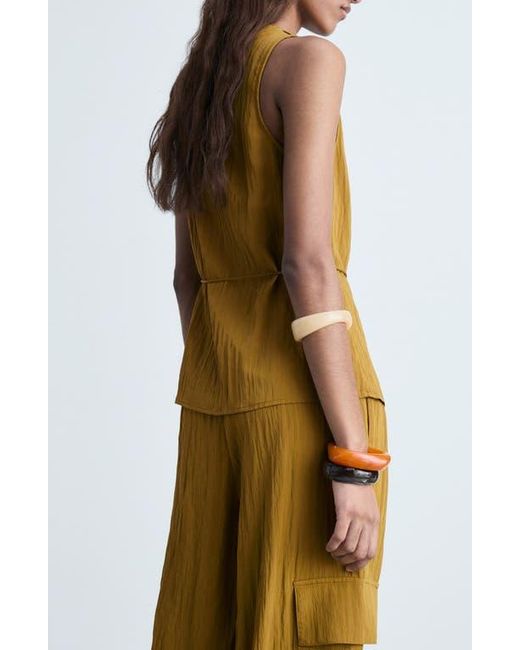 Mango Orange Texture Tie Waist Sleeveless Top