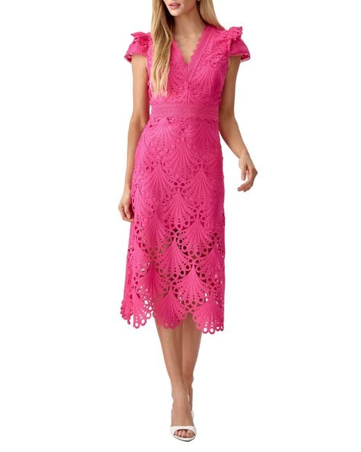 Adelyn Rae Pink Mia 3d Embroidered Midi Dress