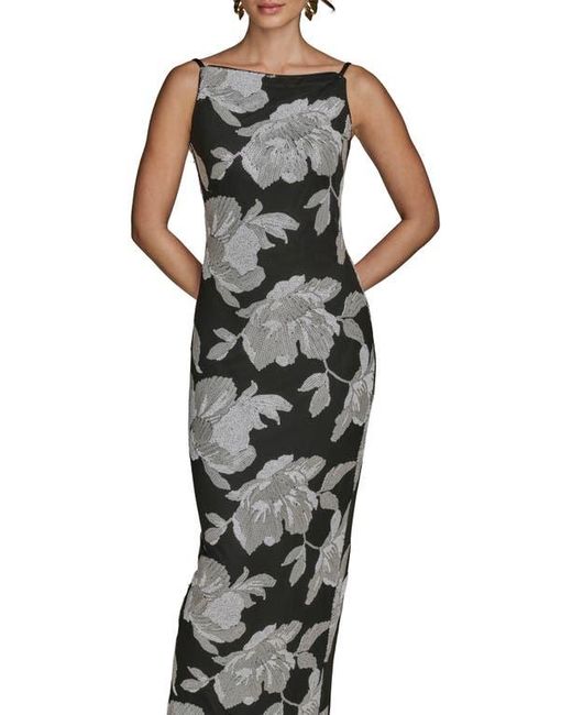 Donna Karan Multicolor Sequin Floral Sheath Gown