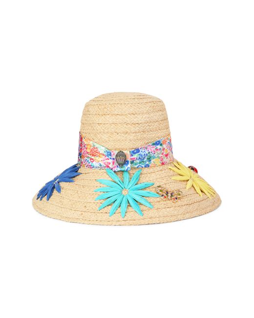 Kurt Geiger White Floral Straw Sun Hat