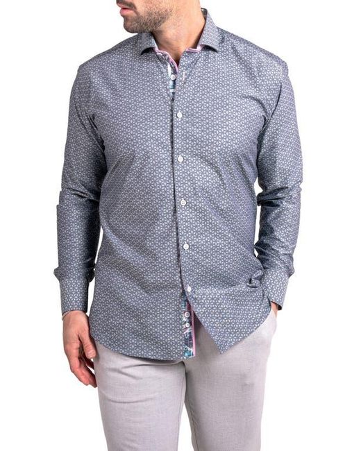 Maceoo Blue Einstein Ascension0038 Geo Print Cotton Button-Up Shirt for men