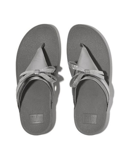 Fitflop Gray Lulu Glitz Bow Leather Toe Post Sandals