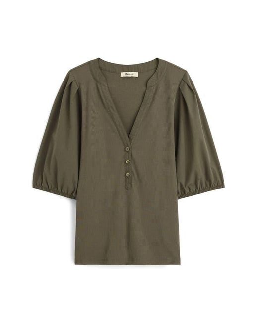 Madewell Green Puff-Sleeve Henley Knit Top