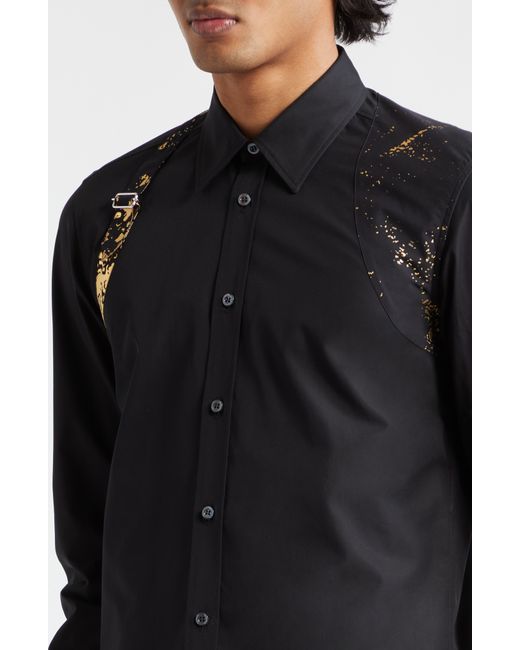 Alexander McQueen Black Harness Fold Print Cotton Poplin Button-up Shirt for men