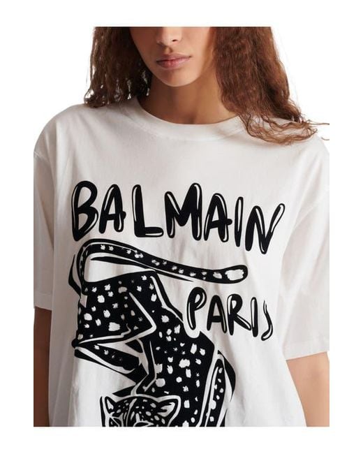 Balmain White Short-Sleeved T-Shirt With Leopard Print