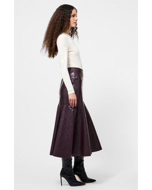 French Connection Red Kayleigh Pleated Faux Leather Midi Skirt