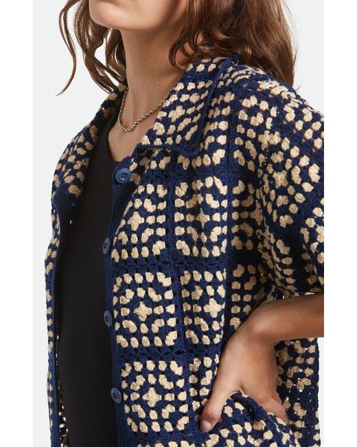 Brixton Black Cotton Crochet Short Sleeve Button-Up Sweater