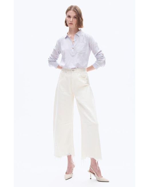 Bayeas White Frayed Super High Waist Barrel Jeans