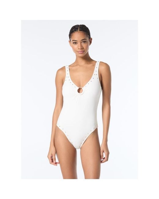 MICHAEL Michael Kors Women's White Studded O Ring Scoop Neck One