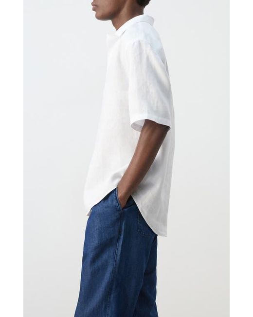 Mango White Solid Slub Linen Polo for men