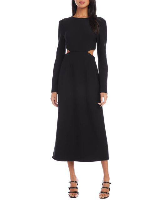 Fifteen Twenty Cutout Long Sleeve Midi Dress in Black | Lyst
