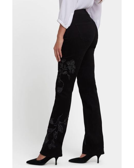 NYDJ Black Marilyn Floral Embroidered Straight Leg Jeans