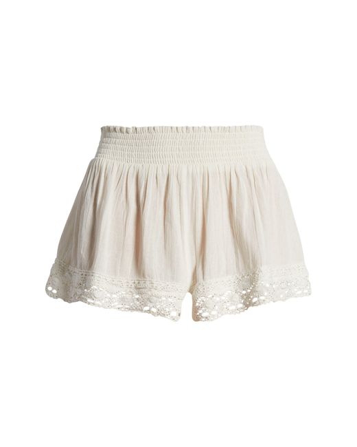 BDG Natural Smocked Waist Lace Hem Cotton Shorts