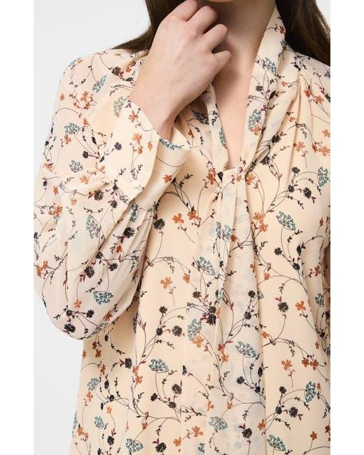 French Connection Natural Leithia Floral Chiffon Tie Neck Top