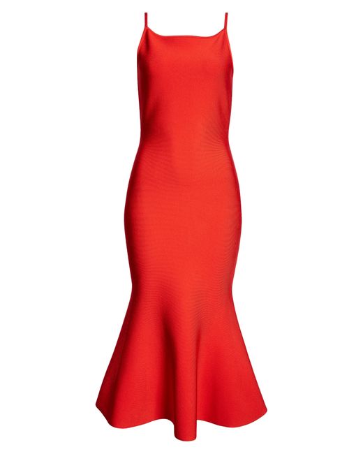 Alexander McQueen Red Knit Mermaid Midi Dress