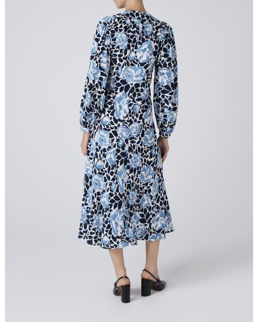 Ghost Women's Blue Noa Floral Crepe V Neck Midi Dress - www.disolcolor.com