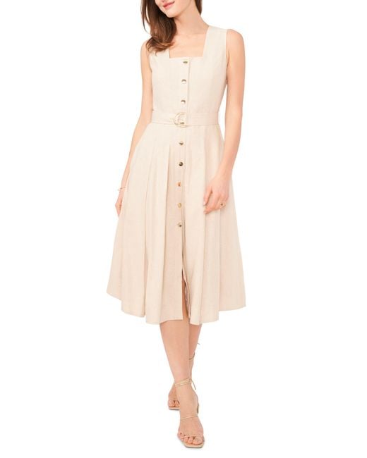 Halogen® Natural Halogen(r) Belted Linen Blend A-line Dress
