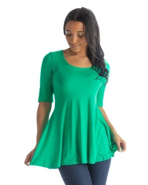 24seven Comfort Apparel Green Elbow Sleeve Swing Tunic Top