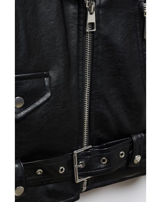 Mango Black Oversize Faux Leather Moto Jacket