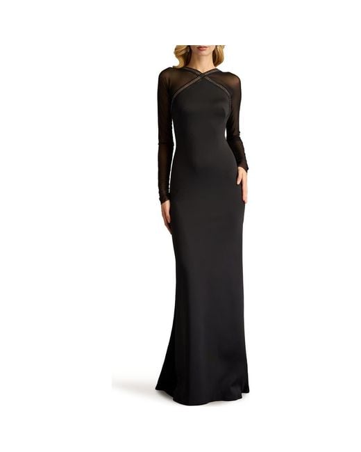 SHO by Tadashi Shoji Women's Black Illusion Long Sleeve Mermaid Gown