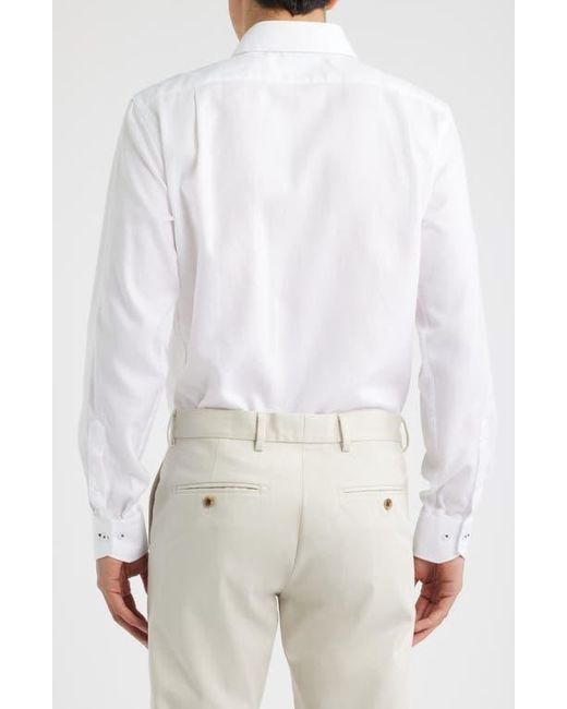 Lorenzo Uomo White Trim Fit Cotton Herringbone Dress Shirt for men