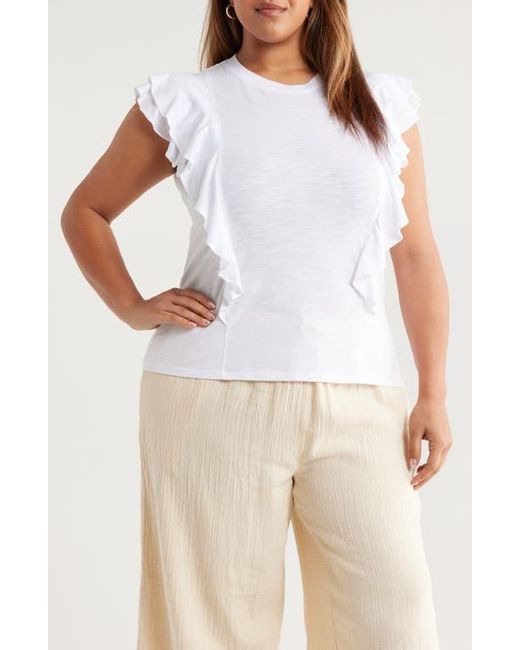 Caslon White Cascade Ruffle Cotton Blend Top