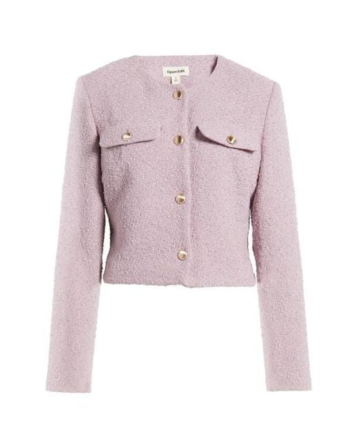 Open Edit Purple Tweed Crop Jacket