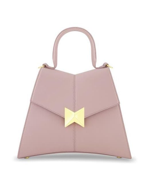 Mac Duggal Pink Plated Hardware Angular Leather Handbag