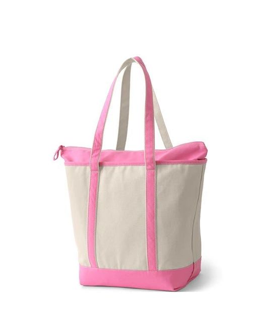 Lands' End Pink Zip Top Long Handle Canvas Tote Bag