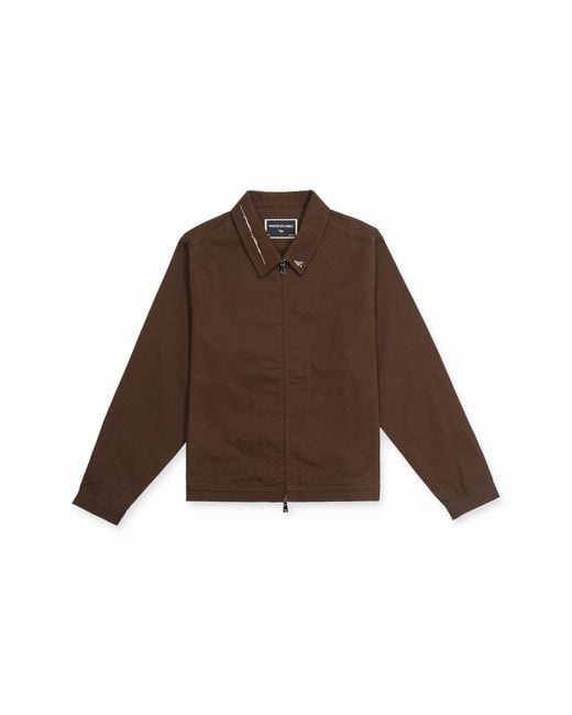 PAPER PLANES Brown Script Logo Cotton Canvas Jacket for men