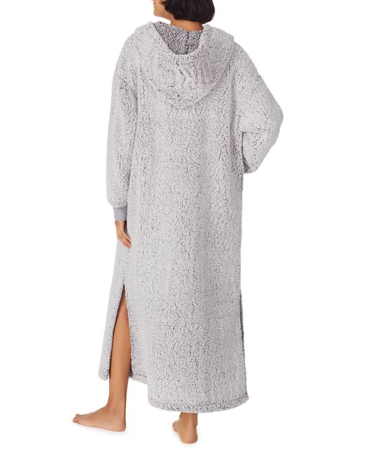 dkny Charcoal High Pile Fleece Hooded Pullover Long Robe
