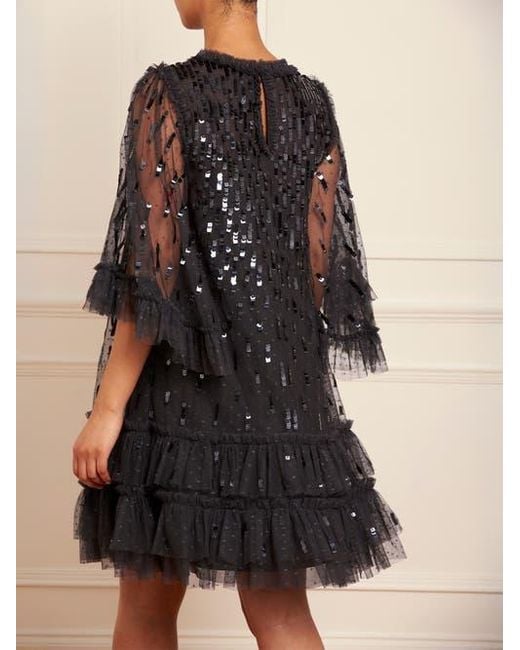 Needle & Thread Black Sequin Dash Mini Dress