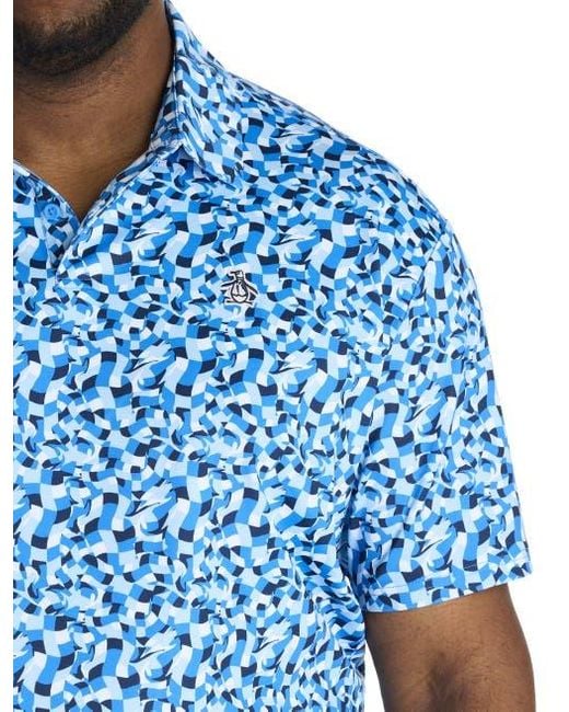 Original Penguin Blue Big & Tall Underwater Mosaic Performance Polo Shirt for men