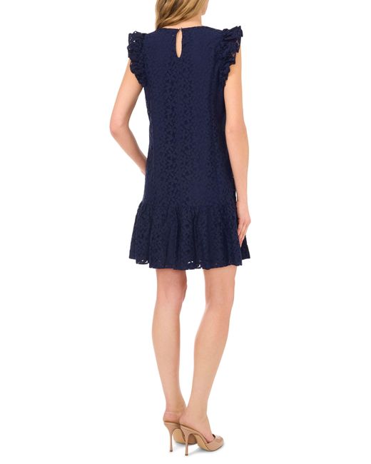 Cece Blue Floral Ruffle Sleeve A-line Dress