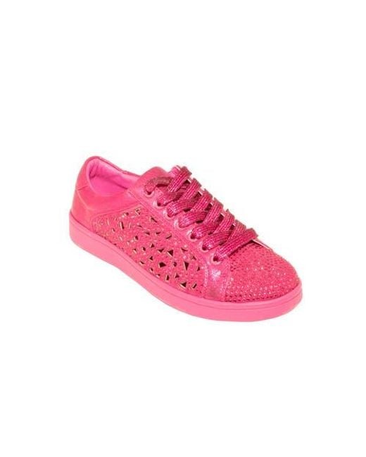Lady Couture Pink Low Top Laser Cut Sneaker With Rhinestones