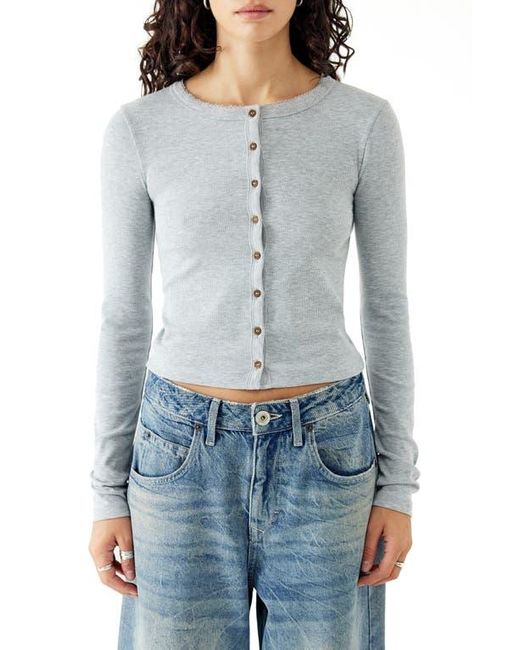 BDG Blue Button-Up Long Sleeve Rib Top