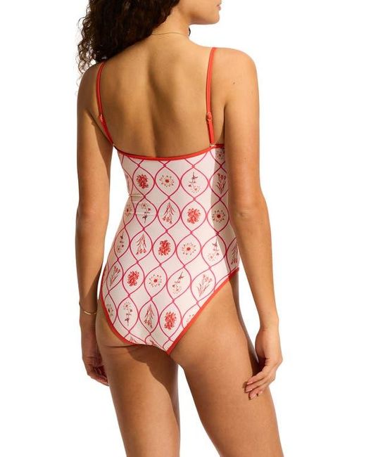 Seafolly Pink Square Neck One-Piece Swimsuit