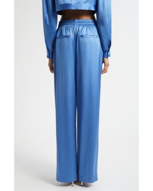 Cinq À Sept Blue Damoni Wide Leg Satin Pants