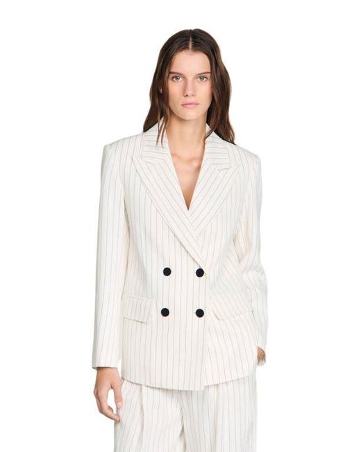 Sandro White Striped Suit Jacket