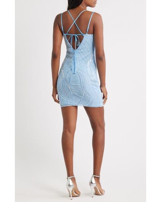 Jump Apparel Blue Sequin Detail Strappy Back Cocktail Minidress