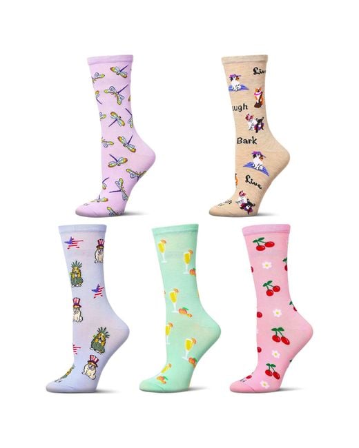 Memoi White Assorted 5-Pack Crew Socks