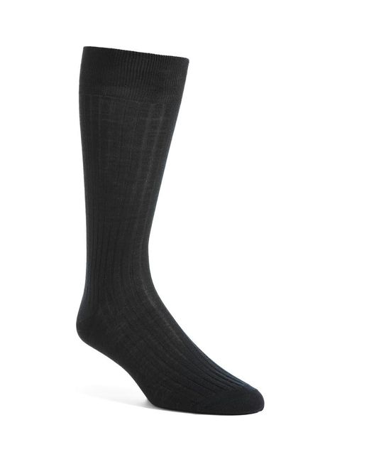 Canali Black Ribbed Wool Blend Socks for men