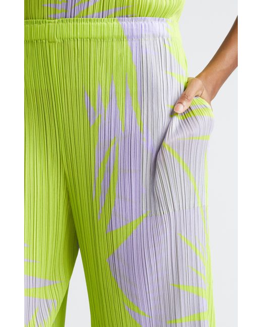 Pleats Please Issey Miyake White Piquant Print Pleated Wide Leg Pants